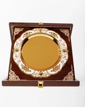 MEDIUM WHITE & GOLD WOODEN PLATE W-1005