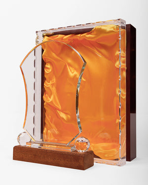 CRYSTAL AWARD WITH WOODEN BASE WW-35