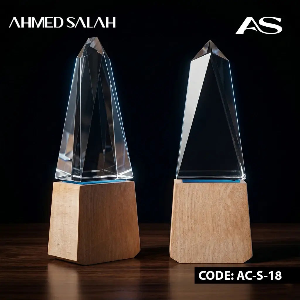 CRYSTAL AWARD WITH TAPERED WOODEN BASE AC-S-18