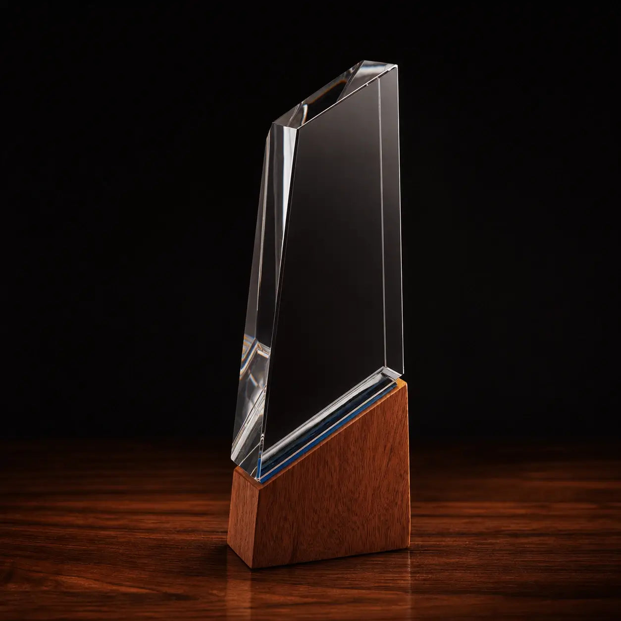 CRYSTAL AWARD WITH DARK WOODEN BASE 37--2
