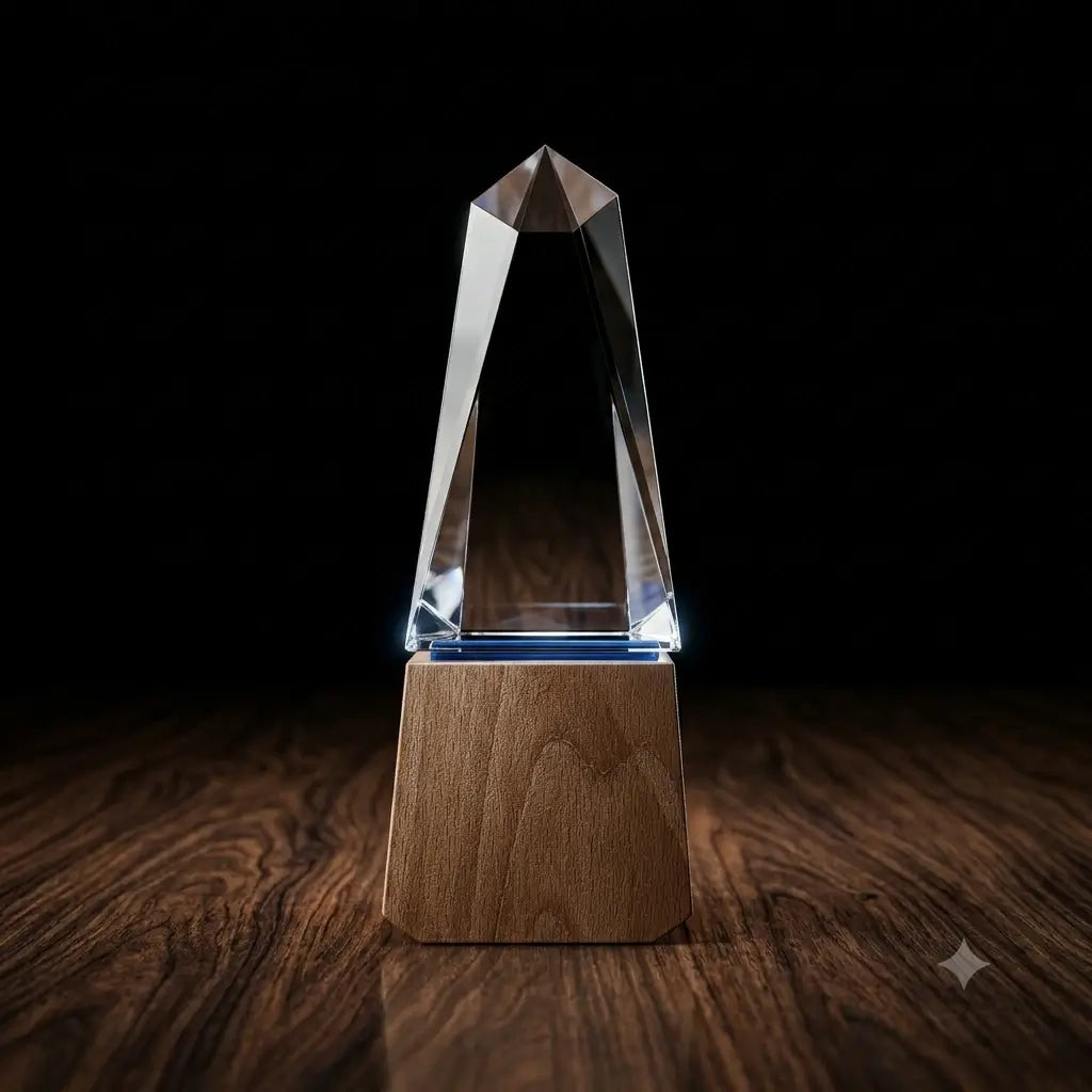 CRYSTAL AWARD WITH TAPERED WOODEN BASE AC-S-18