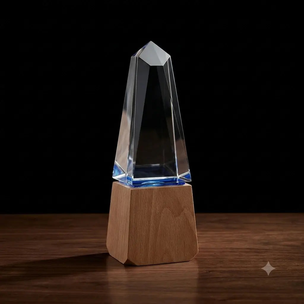 CRYSTAL AWARD WITH TAPERED WOODEN BASE AC-S-18