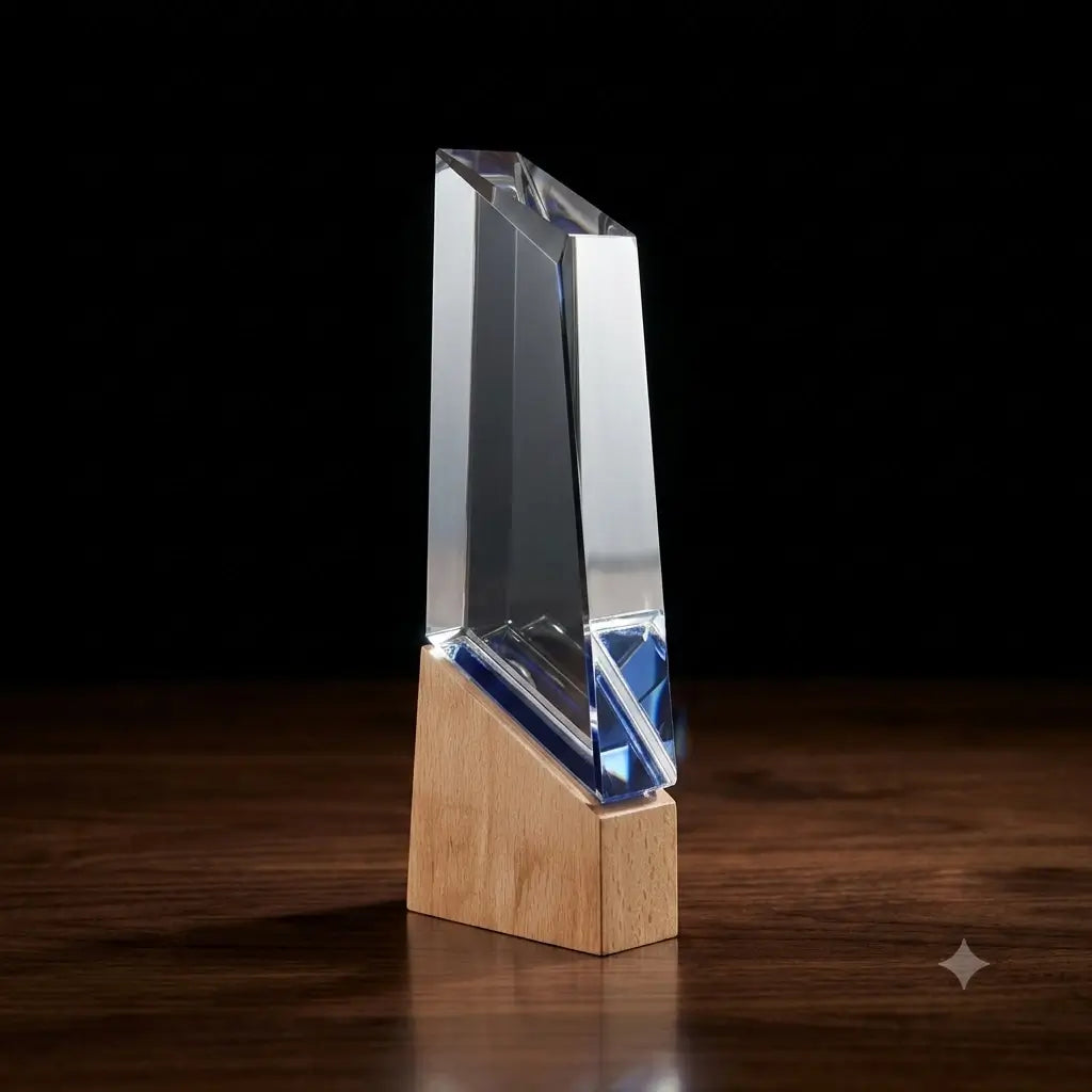CRYSTAL AWARD WITH TAPERED WOODEN BASE ATB-050