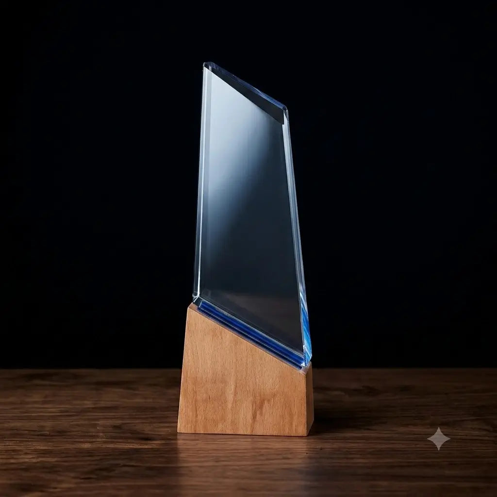 CRYSTAL AWARD WITH TAPERED WOODEN BASE ATB-050