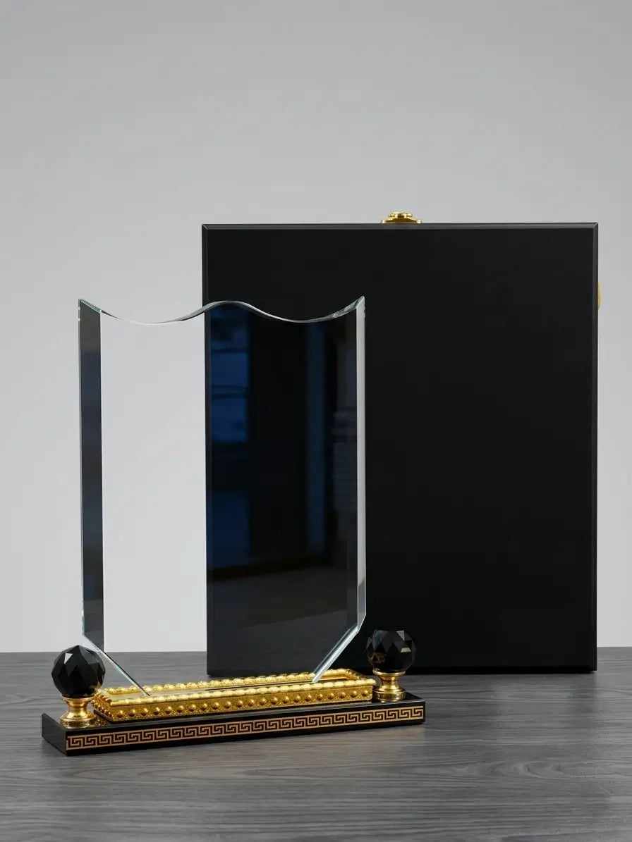 Clear Crystal Award With Large Gold BASE – Barcelona Design C-1201 ( WHOLESALE )