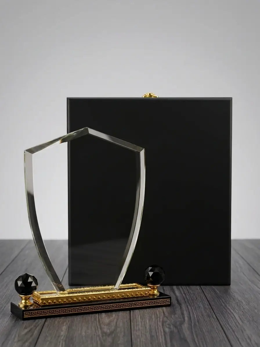 Clear Crystal Award With Large Gold Triangular BASE C-1202