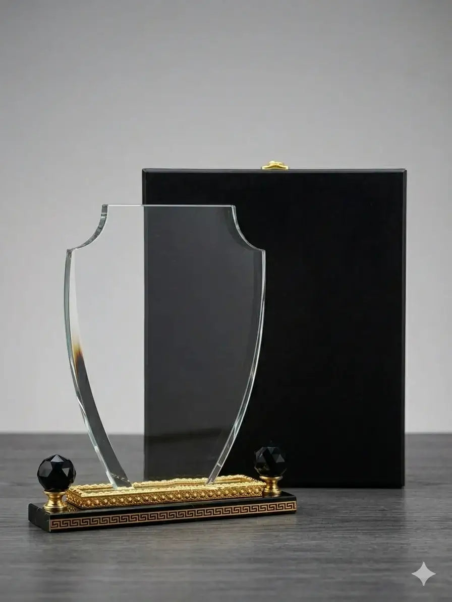 Clear Crystal Award With Large Gold Cup BASE C-1203 ( WHOLESALE )