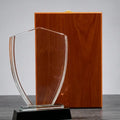 Triangular Crystal Award With Black BASE And Wooden Box C-1206
