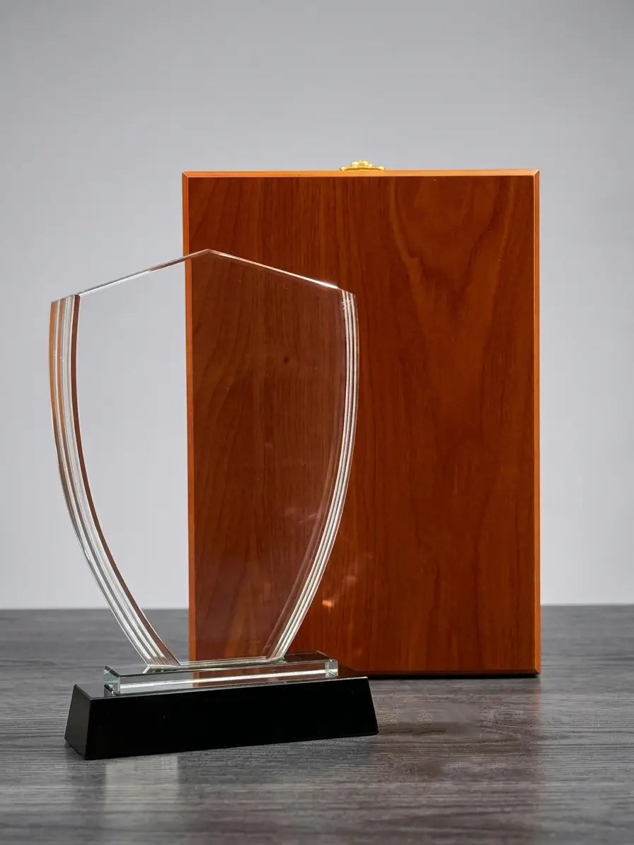 Triangular Crystal Award With Black BASE And Wooden Box C-1206 ( WHOLESALE )