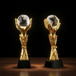 Gold Football Oscar Trophy With Crystal BASE OS-1012