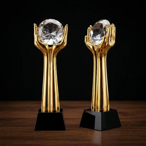 Gold Football Oscar Trophy With Crystal BASE OS-1013