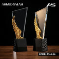 Clear Crystal Award with Gold Wing and Black Base OS-1021