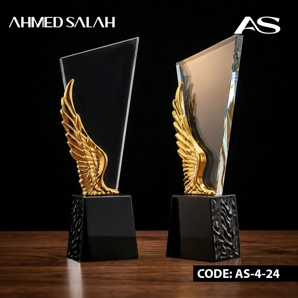 Clear Crystal Award with Gold Wing and Black Base OS-1021