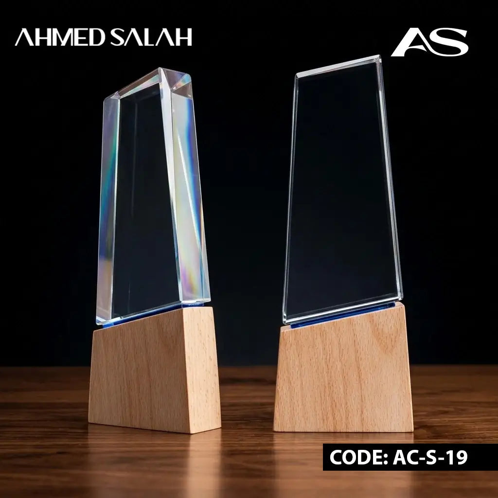 Clear Crystal Award With Light Wood BASE OS-1024