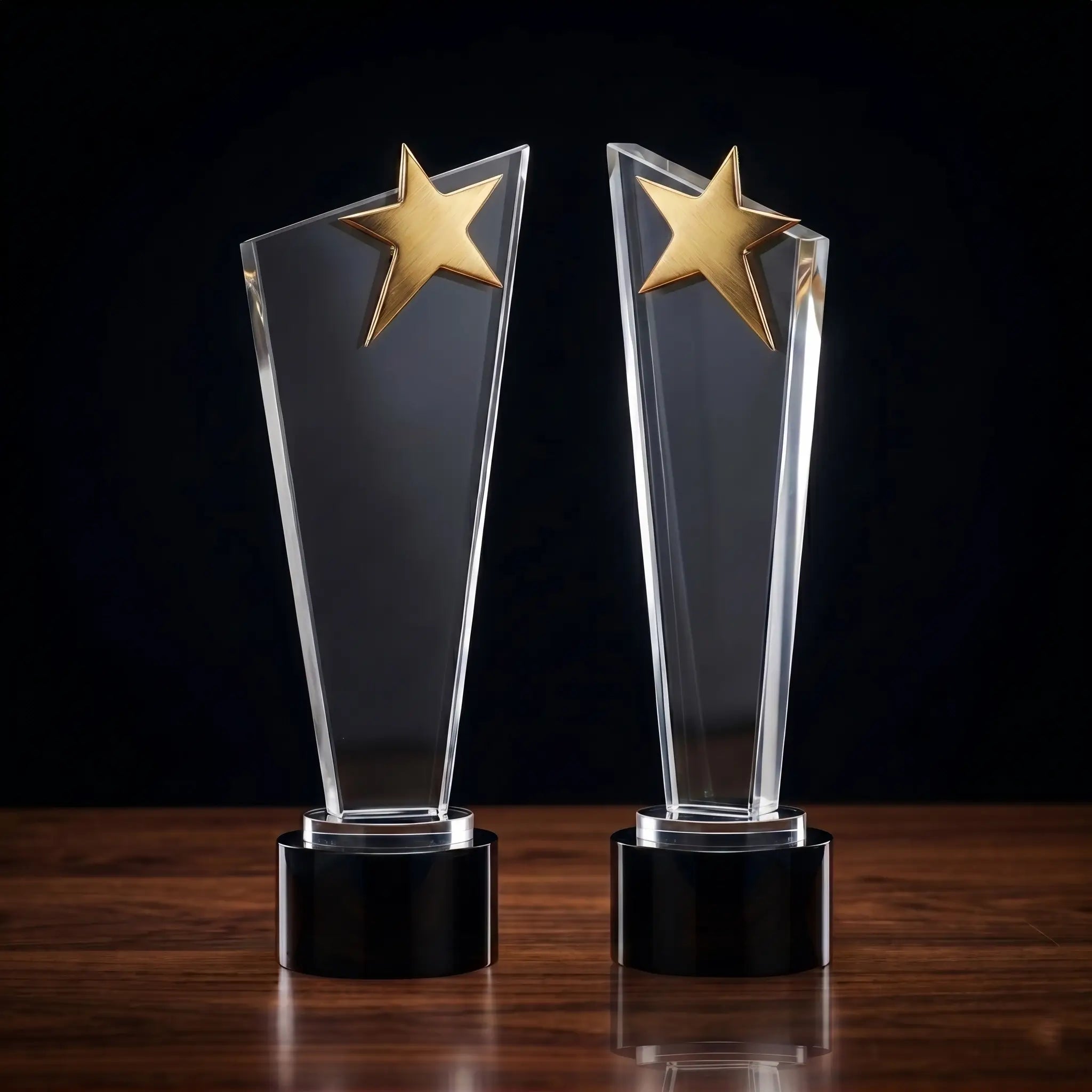 Clear Crystal Star Award With Round Black BASE OS-1026