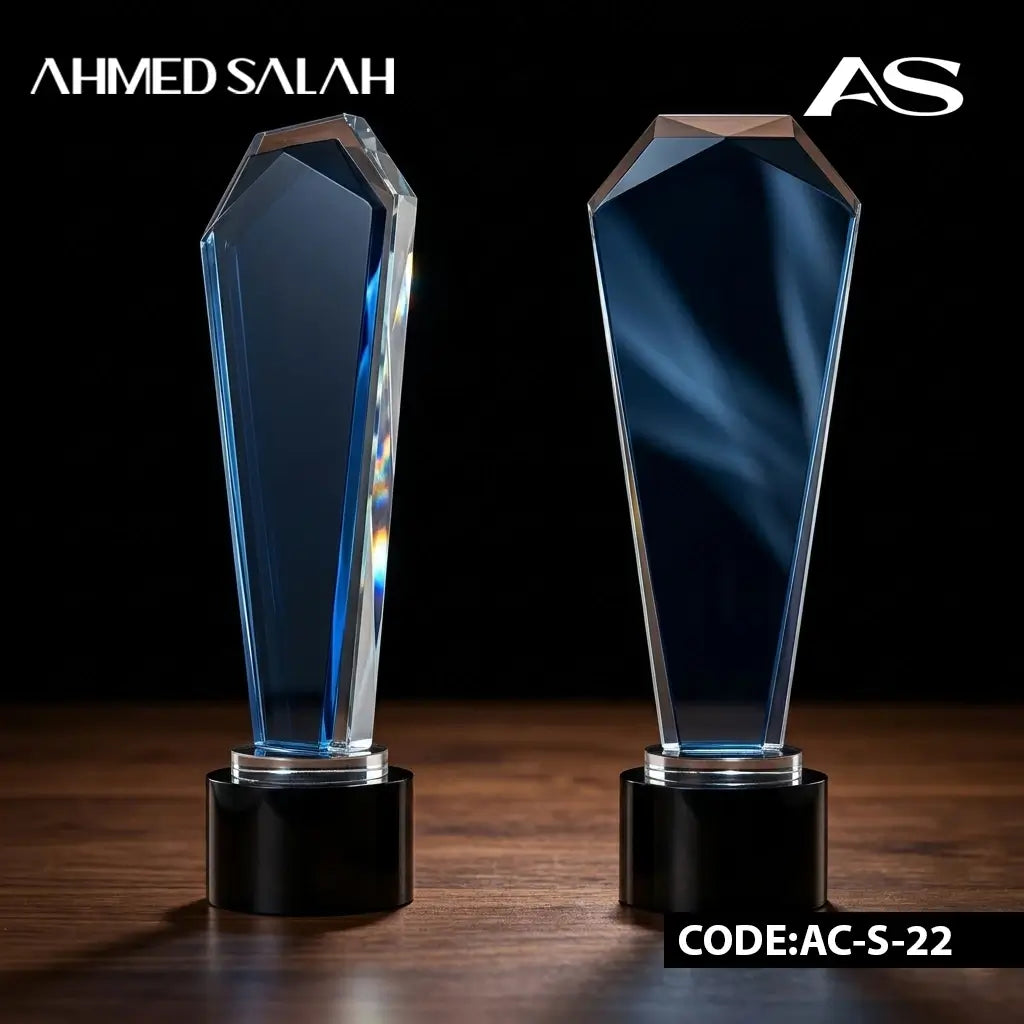 Blue Crystal Award with Round Black Base OS-1027