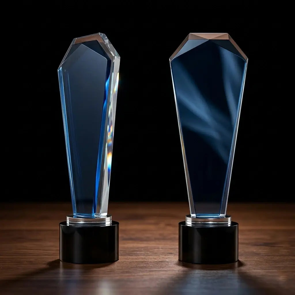 Blue Crystal Award with Round Black Base OS-1027